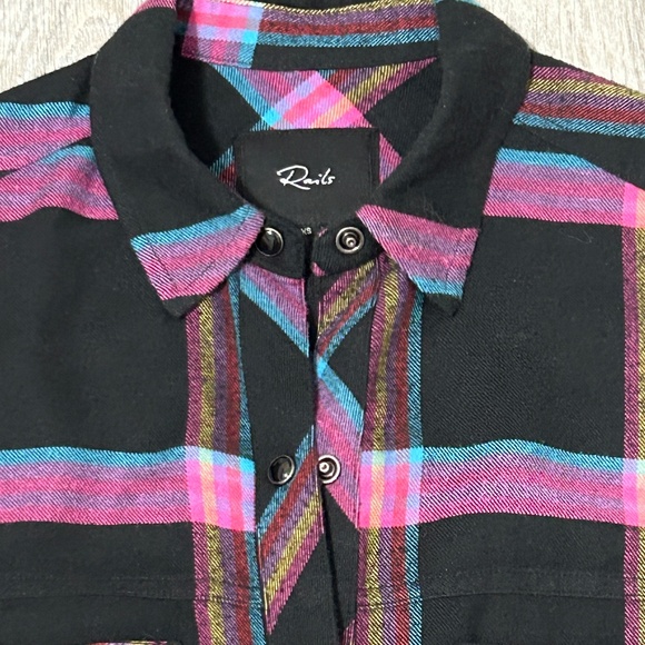 LIKE NEW! Women's Rails Black/Hot Pink Plaid Flannel Button Down - XS - Picture 7 of 12